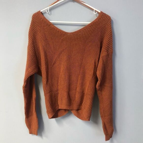 moon and madison size large chunky knit weather rusty orange twist front boho - Picture 3 of 7